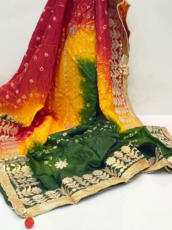 Rangamaiz - Multi Colors Chunri Silk Gota Patti Dopatta - Image 5