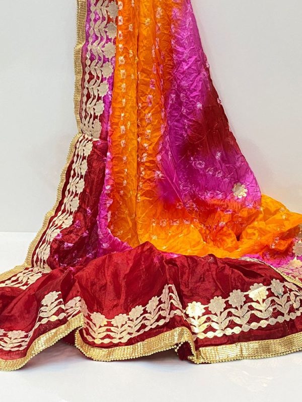 Rangamaiz - Multi Colors Chunri Silk Gota Patti Dopatta - Image 4