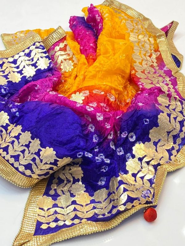 Rangamaiz - Multi Colors Chunri Silk Gota Patti Dopatta