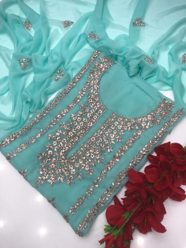 Chamak - LCD Gota Suit Kurta Style Soft Chiffon 2pc Unstitched - Image 5