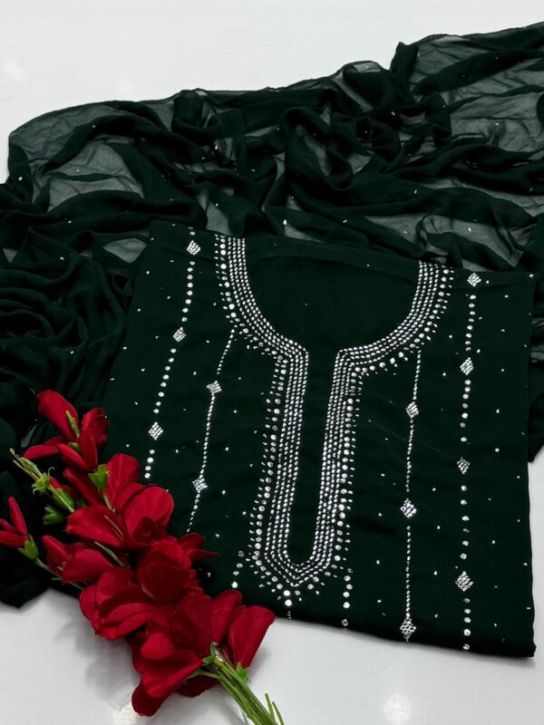 Mukaish Kamdani Work Burfi Style Bamber Chiffon 2 PC Suit - Image 6