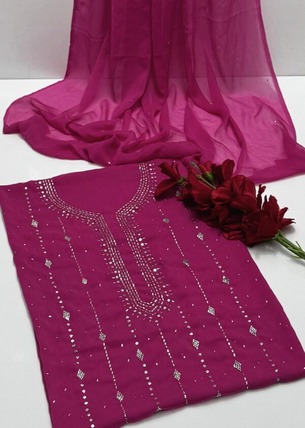 Mukaish Kamdani Work Burfi Style Bamber Chiffon 2 PC Suit - Image 9