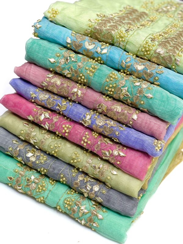 Handmade Gota Applique & Beats work Khaddi Net Shirt Embroidered Dupata 3 PC Unstitched