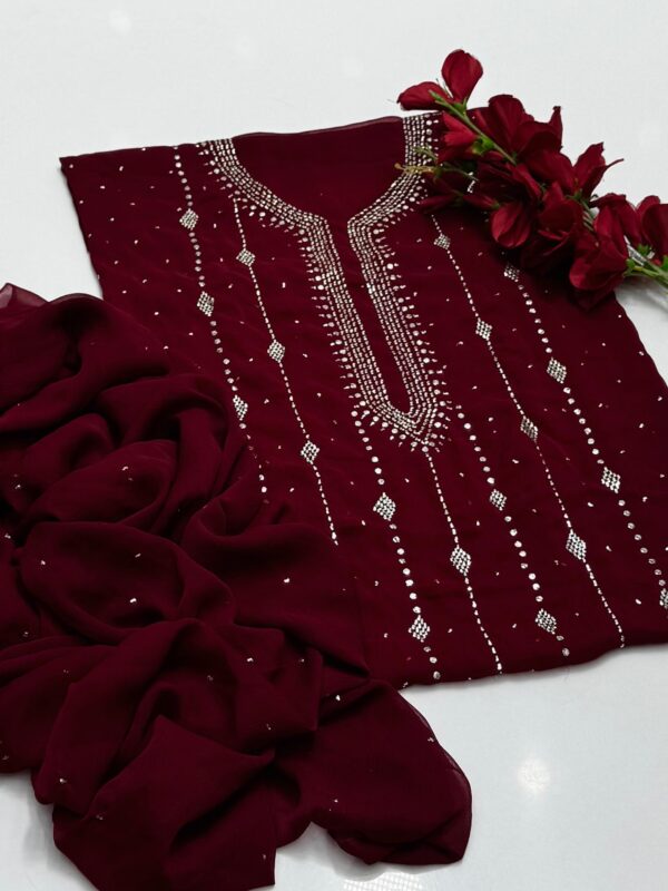 Mukaish Kamdani Work Burfi Style Bamber Chiffon 2 PC Suit - Image 10