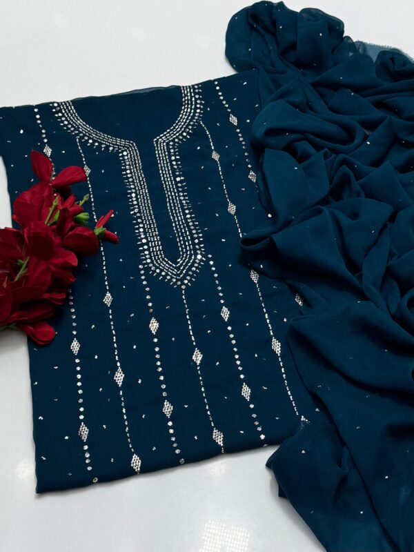 Mukaish Kamdani Work Burfi Style Bamber Chiffon 2 PC Suit - Image 12