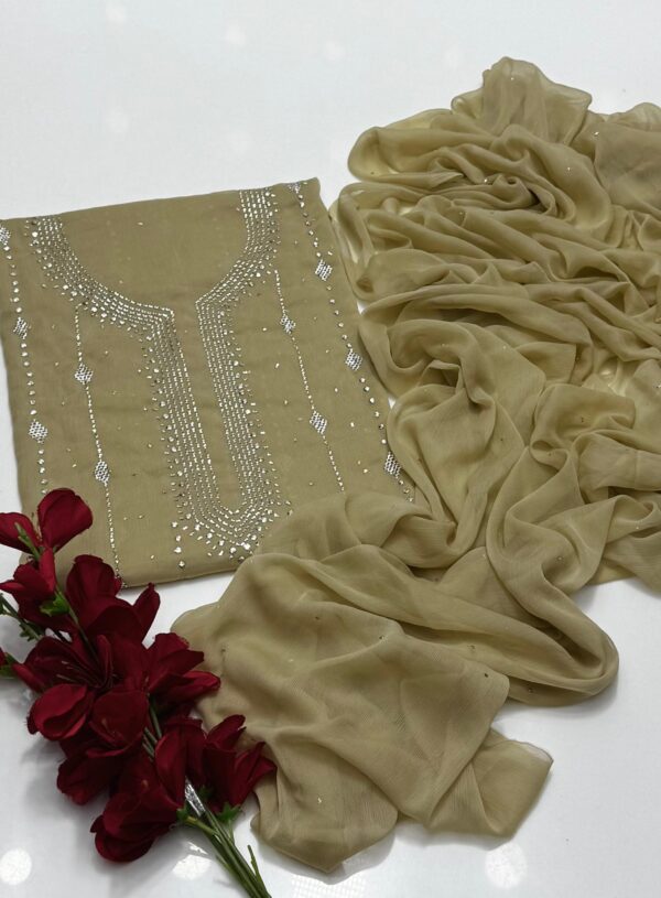 Mukaish Kamdani Work Burfi Style Bamber Chiffon 2 PC Suit - Image 13