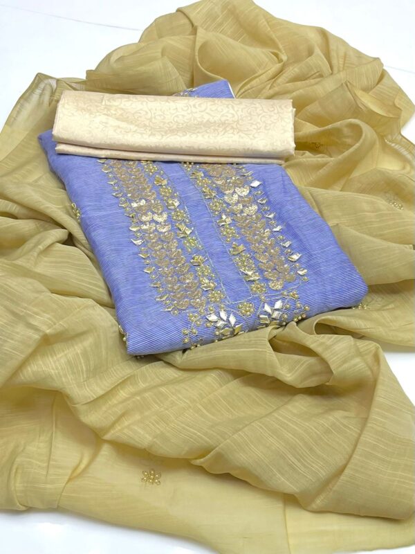 Handmade Gota Applique & Beats work Khaddi Net Shirt Embroidered Dupata 3 PC Unstitched - Image 7