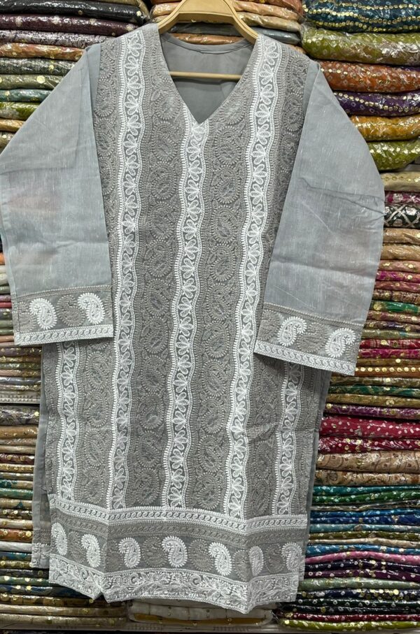 Pure Khaddi Net Shirt with Chikenkari Work for Summer (Stitched) - Image 6
