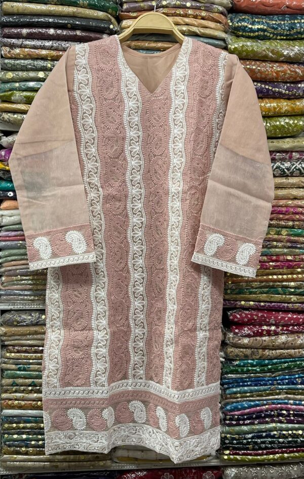 Pure Khaddi Net Shirt with Chikenkari Work for Summer (Stitched) - Image 5