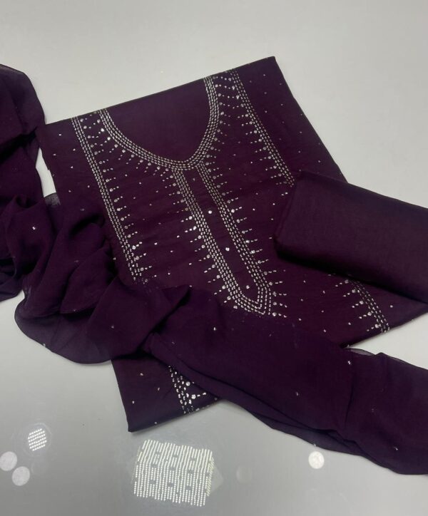 Lawn Mukaish Kamdani Kurta Patti Style 3Pc Unstitched - Image 10