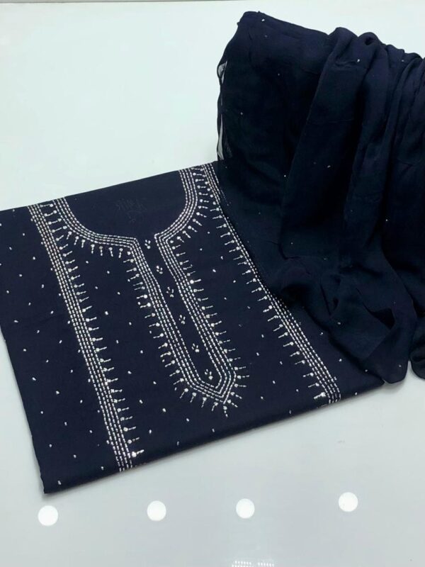 Lawn Mukaish Kamdani Kurta Patti Style 3Pc Unstitched - Image 7