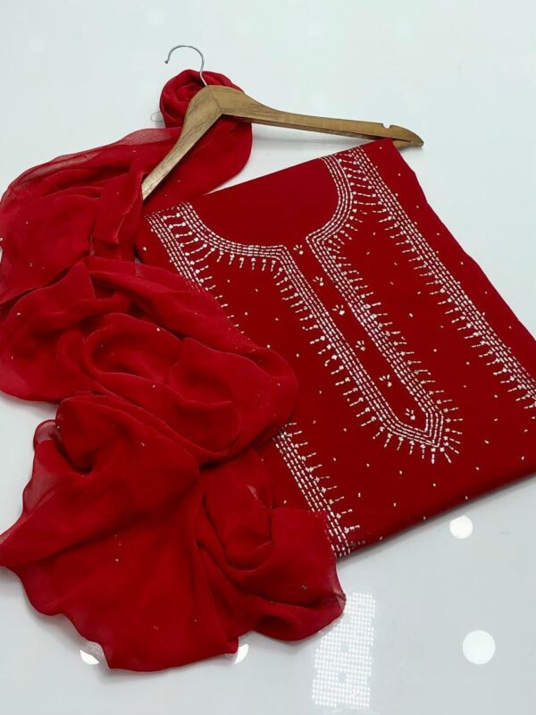 Lawn Mukaish Kamdani Kurta Patti Style 3Pc Unstitched - Image 6