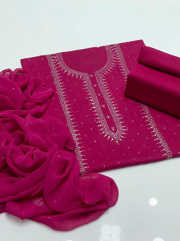 Lawn Mukaish Kamdani Kurta Patti Style 3Pc Unstitched - Image 4