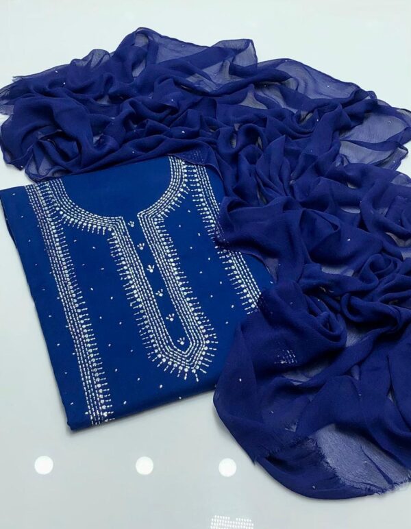 Lawn Mukaish Kamdani Kurta Patti Style 3Pc Unstitched - Image 3