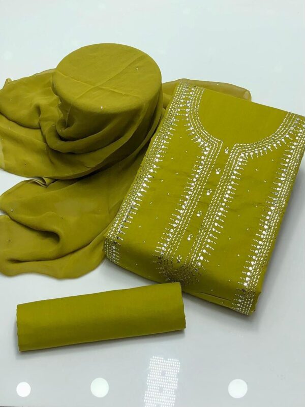 Lawn Mukaish Kamdani Kurta Patti Style 3Pc Unstitched
