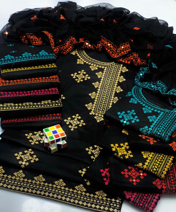 Beautiful Sindhi Embroidery Lawn Cotton 3pc Suit