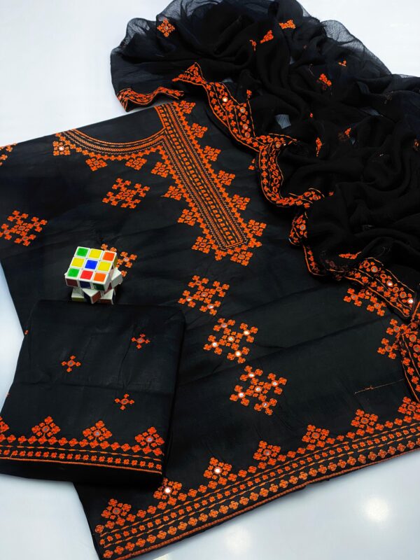 Beautiful Sindhi Embroidery Lawn Cotton 3pc Suit - Image 2