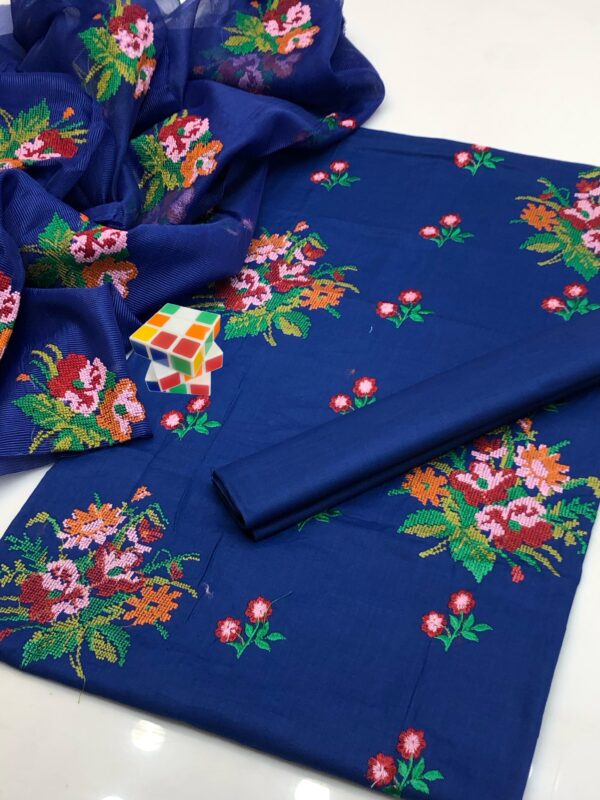 Elegant Lawn Cross Stitch Gulab Embroidery 3Pc Unstitched - Image 9