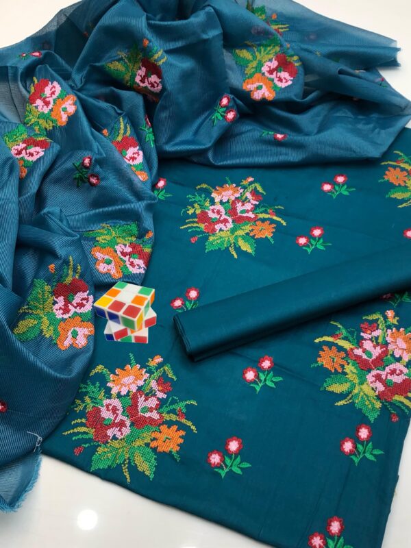 Elegant Lawn Cross Stitch Gulab Embroidery 3Pc Unstitched - Image 6