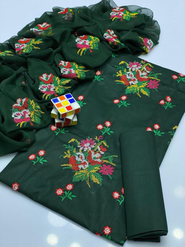 Elegant Lawn Cross Stitch Gulab Embroidery 3Pc Unstitched - Image 4