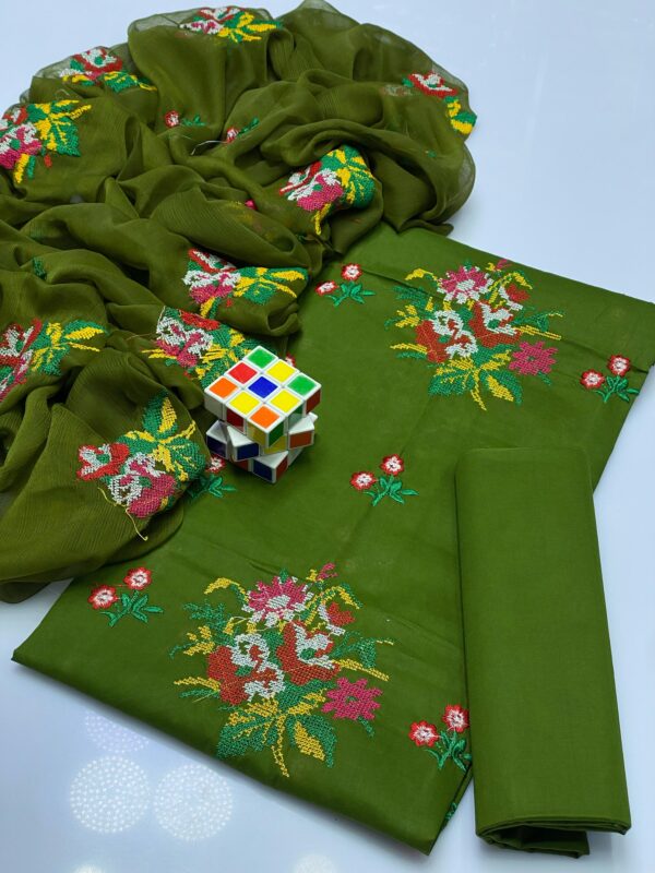 Elegant Lawn Cross Stitch Gulab Embroidery 3Pc Unstitched - Image 2