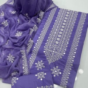 Embroidery with 9mm Foil Work Lawn 3 Pc Suit