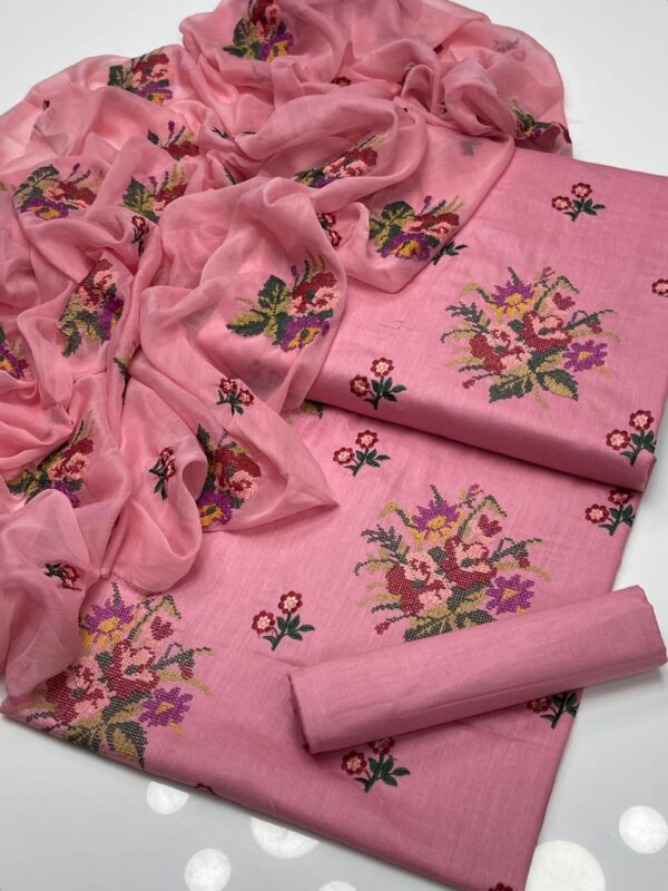 Cross Stitch Flower Embroidered GTM Lawn 3 Pc Suit - Image 6