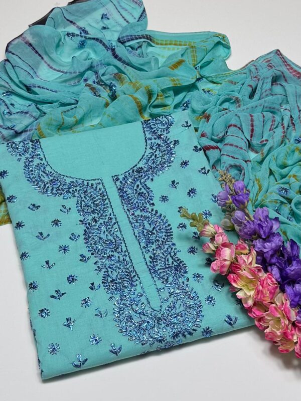 Handmade Multi Gota Kinari Work Lawn Suit with Chiffon Duppata - Image 4