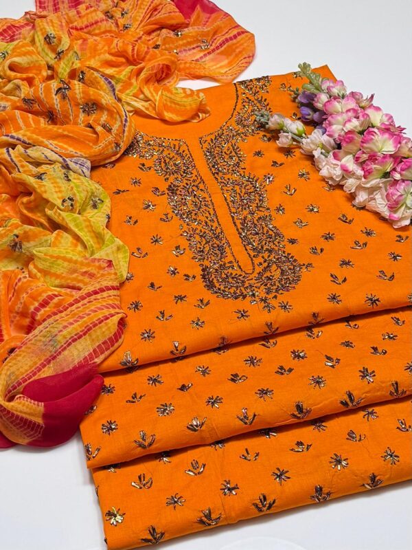 Handmade Multi Gota Kinari Work Lawn Suit with Chiffon Duppata - Image 6