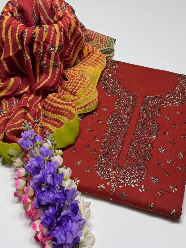 Handmade Multi Gota Kinari Work Lawn Suit with Chiffon Duppata - Image 8