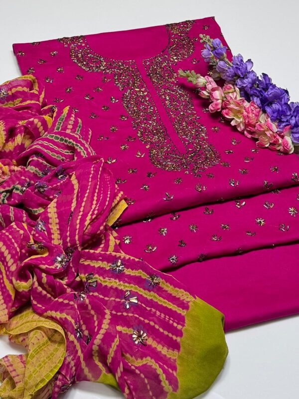 Handmade Multi Gota Kinari Work Lawn Suit with Chiffon Duppata - Image 9