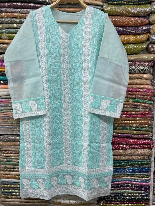 Pure Khaddi Net Shirt with Chikenkari Work for Summer (Stitched) - Image 3