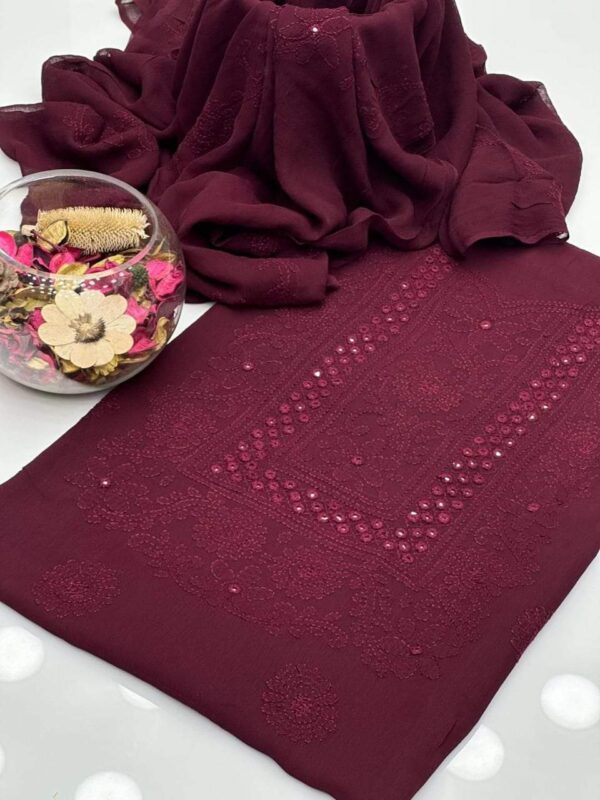 ChikanKari Shadow Mirror Embroidered Chiffon 2 Pc Unstitched - Image 16
