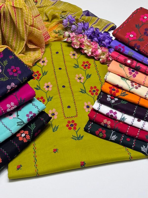 Cross Stitch Hand Embroidery Work Galla Daman Style 3 Pc Suit - Image 3