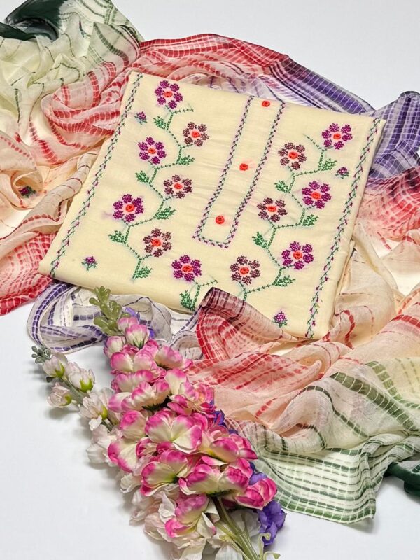 Cross Stitch Hand Embroidery Work Galla Daman Style 3 Pc Suit - Image 10