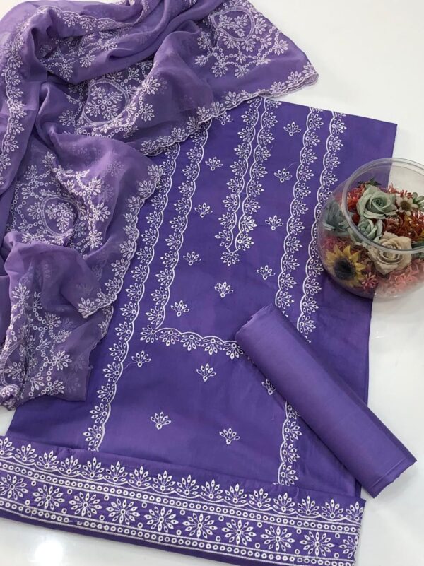 GTM Lawn Embroidered Boring Galla daman Style 3 Pc Suit - Image 4