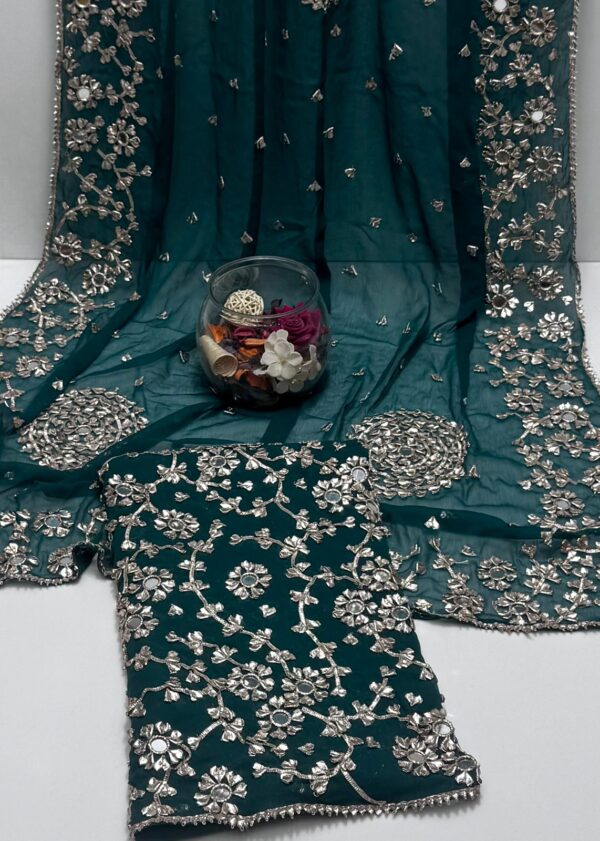 Soft Bhamber Chiffon LCD Handmade Gotta & Shesha Jaal 2 Pc Unstitched - Image 4