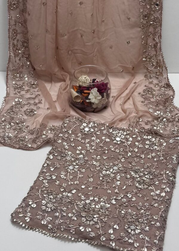 Soft Bhamber Chiffon LCD Handmade Gotta & Shesha Jaal 2 Pc Unstitched - Image 6