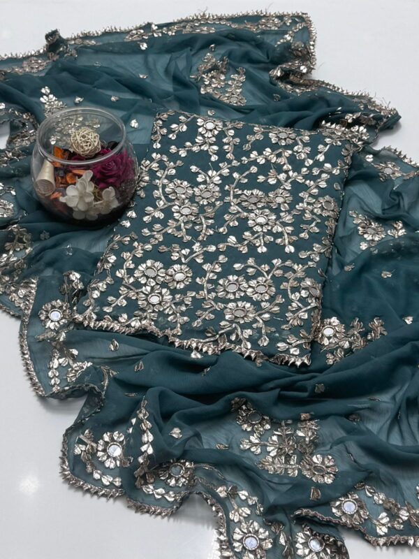 Soft Bhamber Chiffon LCD Handmade Gotta & Shesha Jaal 2 Pc Unstitched - Image 7