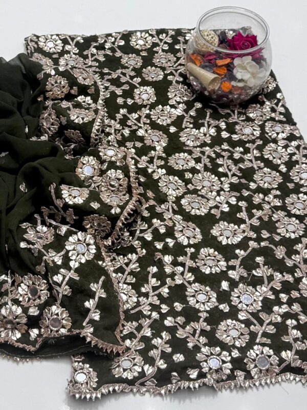 Soft Bhamber Chiffon LCD Handmade Gotta & Shesha Jaal 2 Pc Unstitched - Image 8