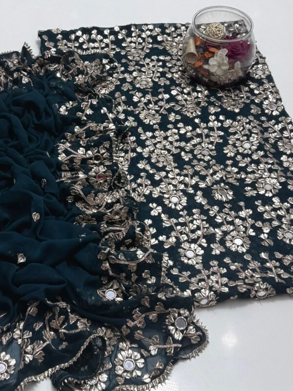 Soft Bhamber Chiffon LCD Handmade Gotta & Shesha Jaal 2 Pc Unstitched - Image 9