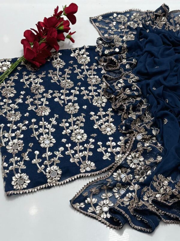 Soft Bhamber Chiffon LCD Handmade Gotta & Shesha Jaal 2 Pc Unstitched - Image 11