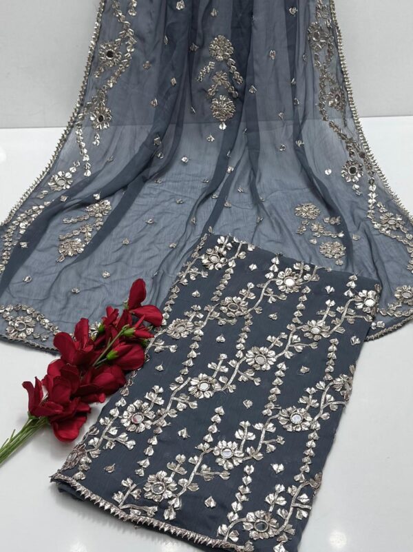 Soft Bhamber Chiffon LCD Handmade Gotta & Shesha Jaal 2 Pc Unstitched - Image 12