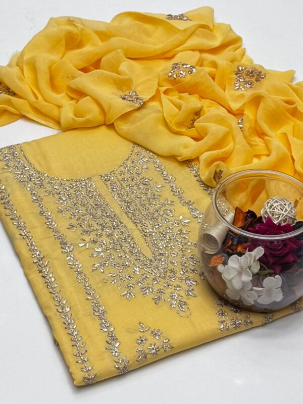 Gota Work Lawn Suit with Chiffon Duppata 3 Pc Suit - Image 2
