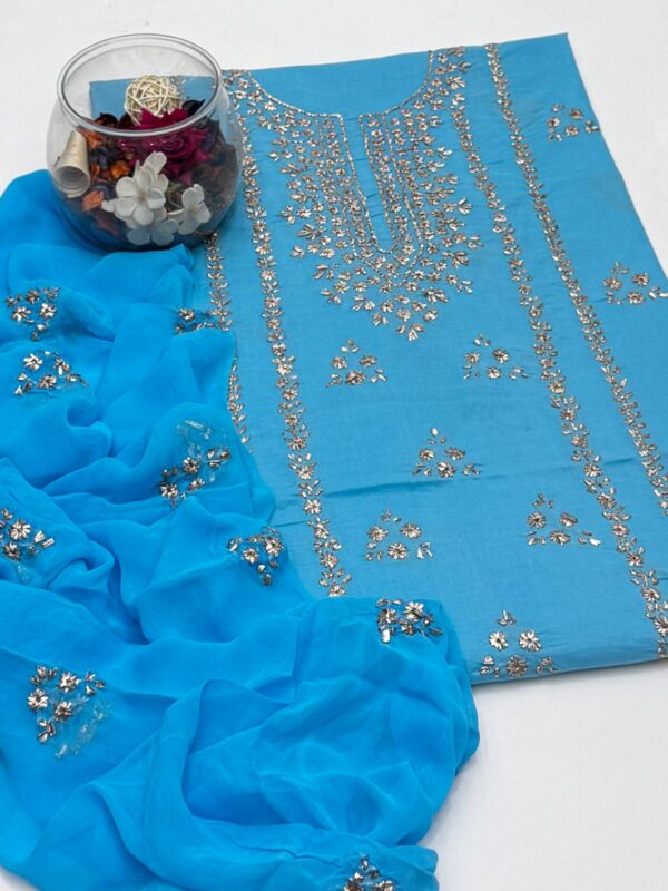 Gota Work Lawn Suit with Chiffon Duppata 3 Pc Suit - Image 3