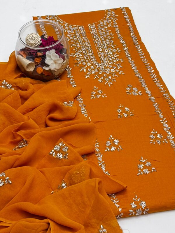 Gota Work Lawn Suit with Chiffon Duppata 3 Pc Suit - Image 4