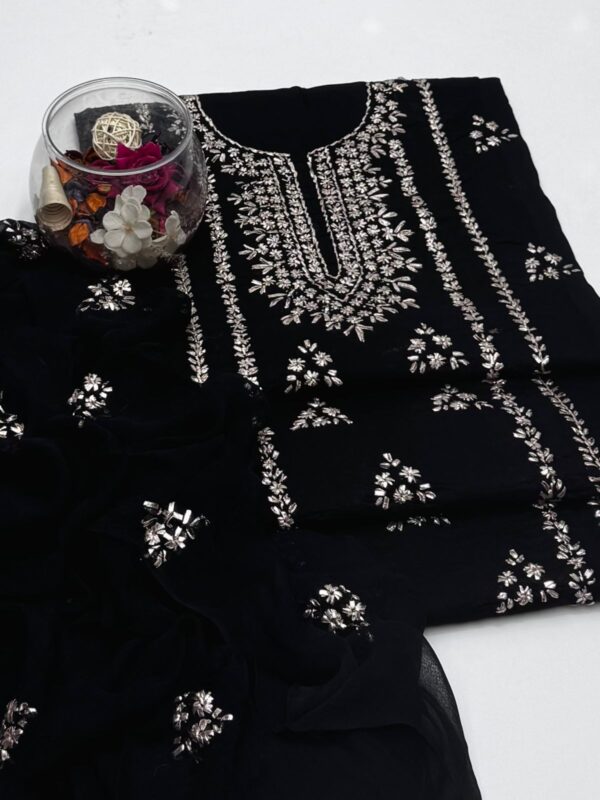 Gota Work Lawn Suit with Chiffon Duppata 3 Pc Suit - Image 5