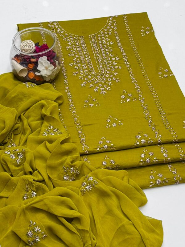Gota Work Lawn Suit with Chiffon Duppata 3 Pc Suit - Image 6