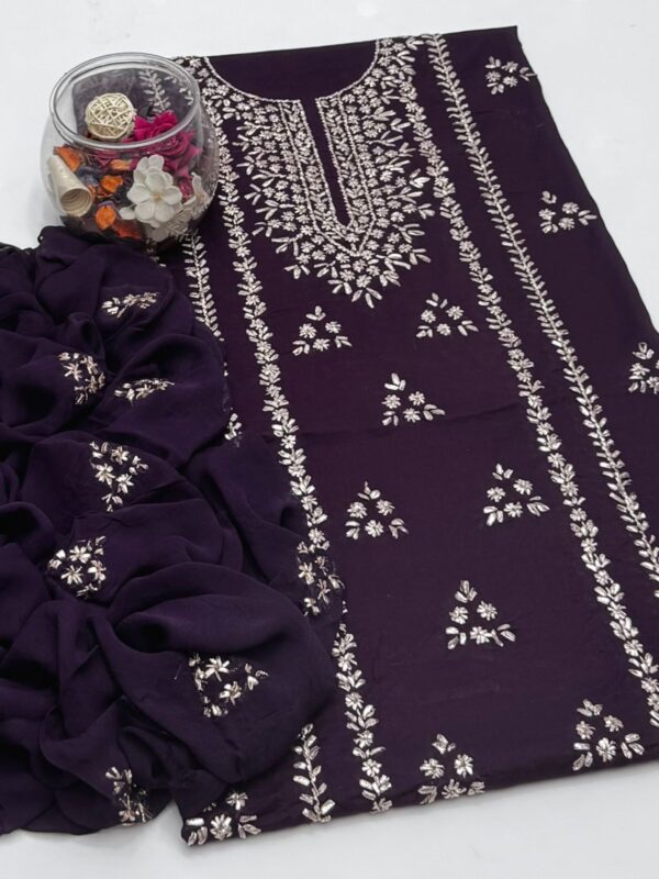 Gota Work Lawn Suit with Chiffon Duppata 3 Pc Suit - Image 7