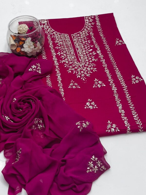 Gota Work Lawn Suit with Chiffon Duppata 3 Pc Suit - Image 8